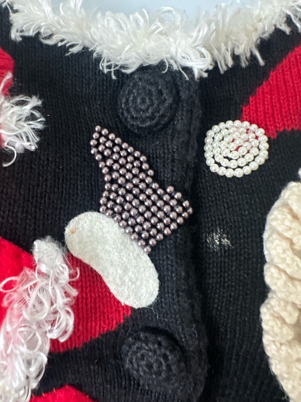 Michel Simon vintage rare Black Santa Knit Button-Front Women's Sweater Cardigan - Picture 2 of 10